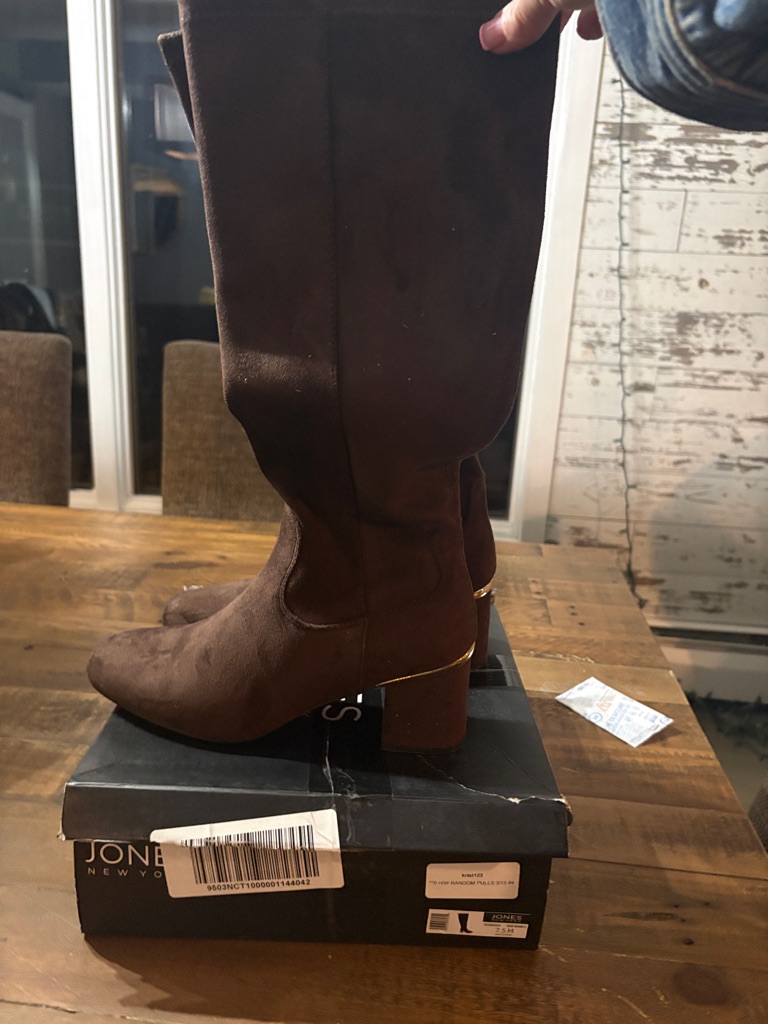 Jones New York Brown Suede Mid-Calf Boots With Gold Trim